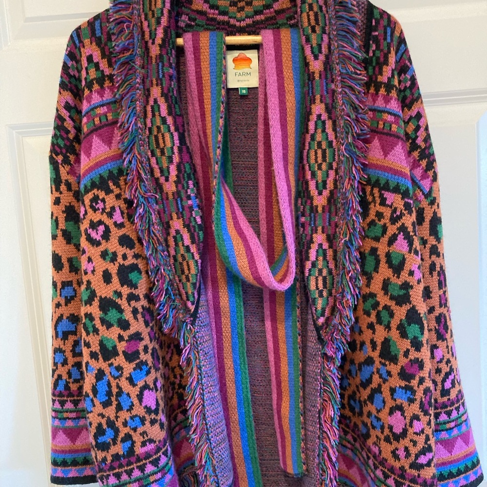 FARM Rio Multicolor Patterned Cardigan Wrap Sweater SZ XS - Picture 2 of 7